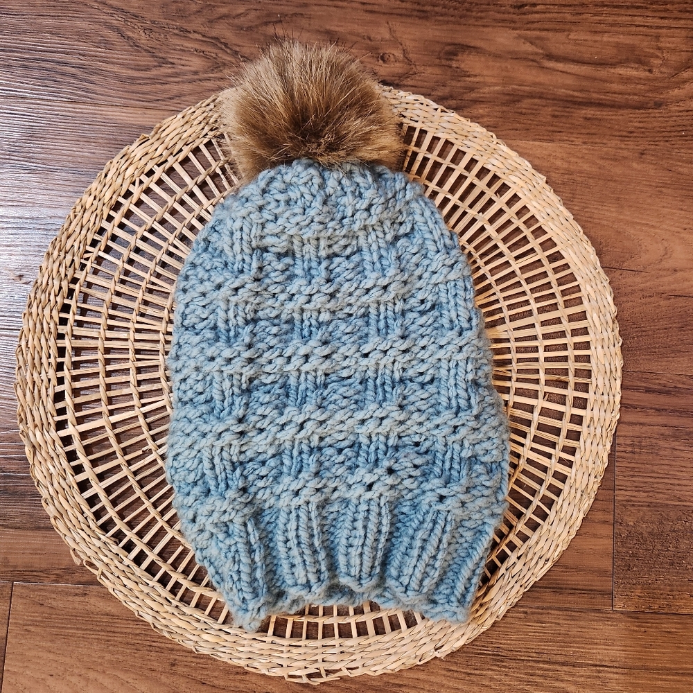 Handmade Colorful Winter/Fall Pom Pom Stocking Hat Light Blue